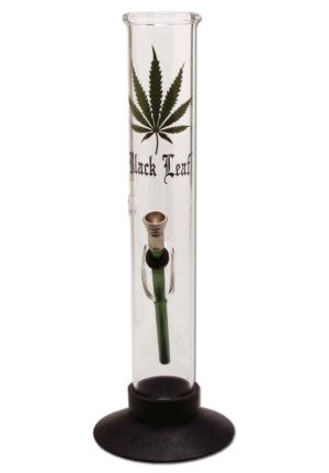 Black Leaf Glassbong med cannabisblad, metall downpipe og svart avtagbar gummifot