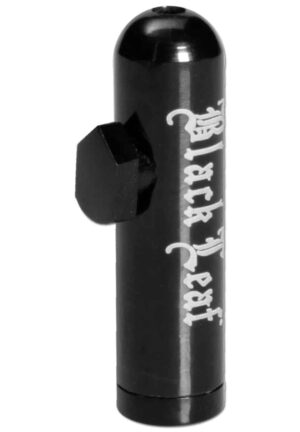 Black Leaf Metalldispenser i sort, med logo og sylindrisk design med avrundet topp