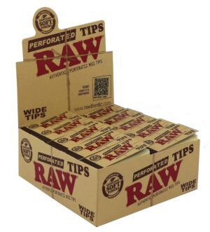 RAW WIDE Tips Perforated kartong med displayboks og mange brede filtertips-pakker