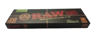 RAW Black King Size Cones-emballasje i svart med 20 cones og klassisk RAW-logo