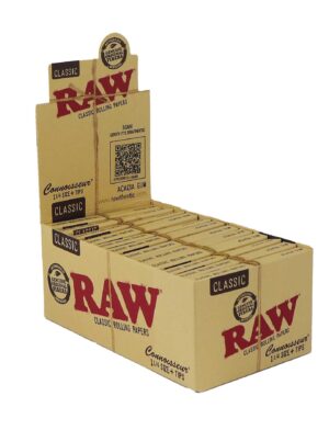 RAW Classic Connoisseur 1 1/4" displayboks med rullepapir og tips i brun kartong