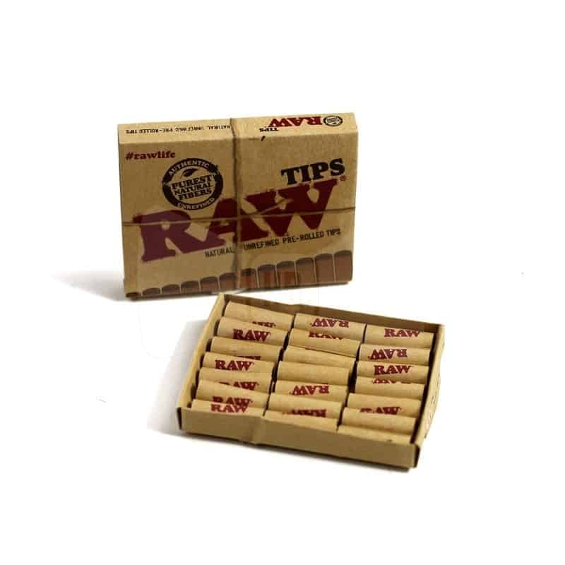 RAW Pre-Rolled Tips i eske, ferdigrullede filtertips i brun emballasje