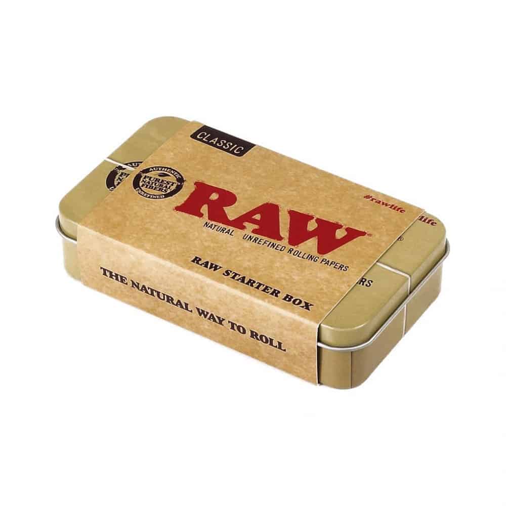 RAW Starter Box i metallboks med brunt omslag og RAW Classic-merking