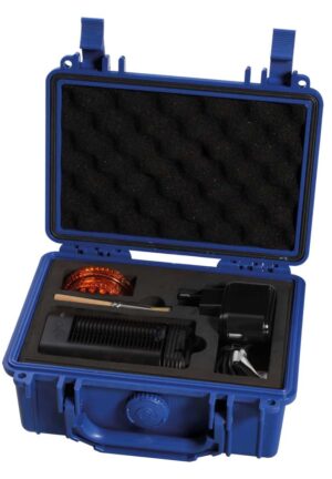 Vapesuite Crafty Vaporizer Case i blå hardcase med skuminnlegg og plass til vaporizer og tilbehør