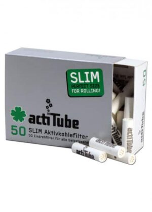 acti Tube SLIM Active Coal Filter 7 mm, eske med 50 slim kullfilter og løse filtre foran